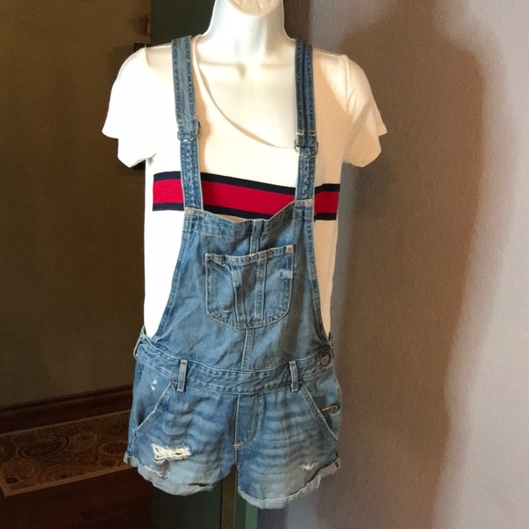 Hollister Pants - Hollister Distressed Jean bib shorts XS